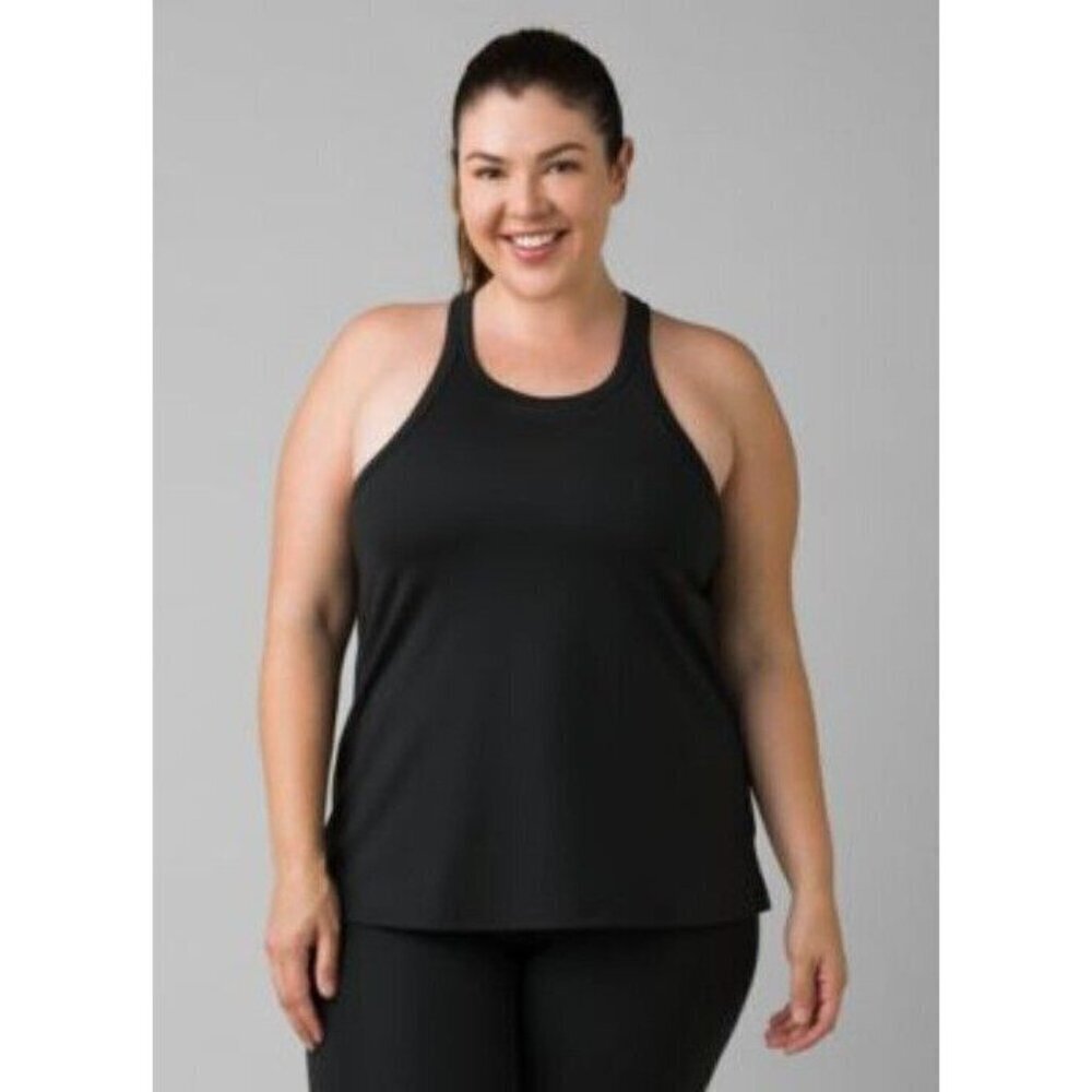 PrAna Becksa Crew Neck Tank Top 3XL Solid Black shelf bra NWOT
